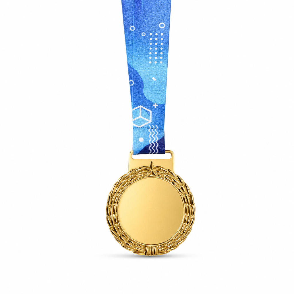 144 Pieces Sports Medal with Blue Ribbon, Gold Ribbed Edge Award Medal, 10 x 8 cm