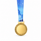 144 Pieces Sports Medal with Blue Ribbon, Gold Ribbed Edge Award Medal, 10 x 8 cm