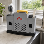 120 Pieces Sink Caddy Organiser with Sponge and Utensil Compartments, Grey and Black, 23 x 11 x 14 cm