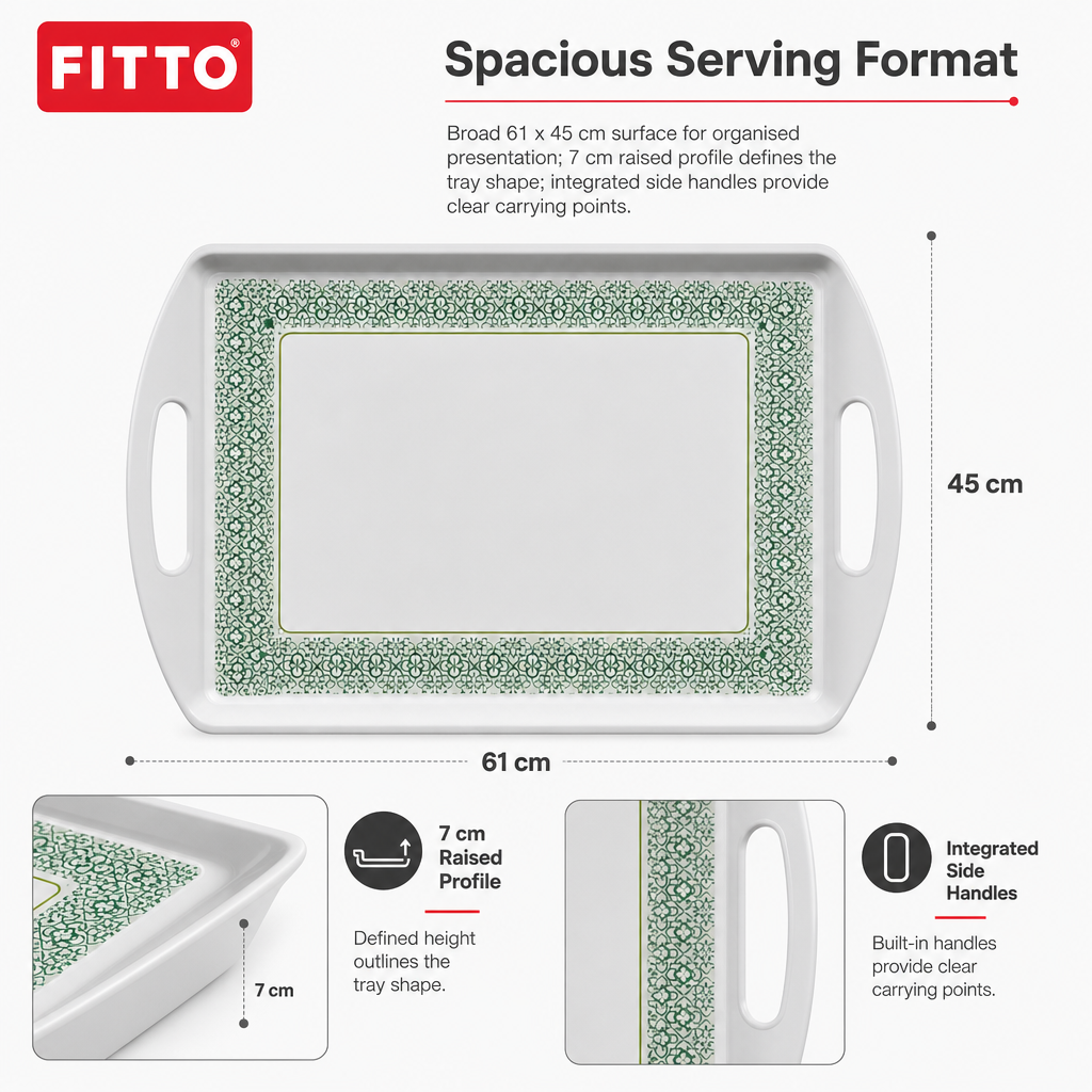 60 Pieces Rectangular Serving Trays with Double Handles, 24 Inch, Grey and Green Patterned Surface