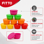 72 Pieces Plastic Food Bowls with Lids, 12-Piece Assorted Colour Set for Serving and Kitchen Use
