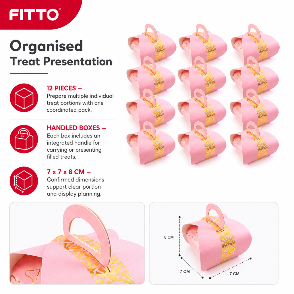 96 Pieces Pink Handled Candy Favor Boxes, 7 x 7 x 8 cm, 12 Pieces