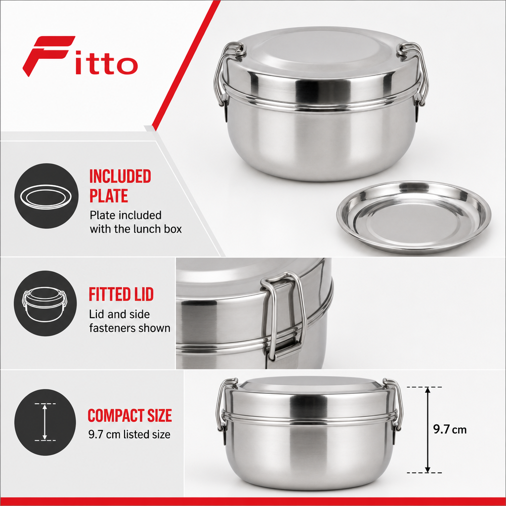 96 Pieces Stainless Steel Lunch Box with Plate, Round 9.7 cm Food Storage Containers