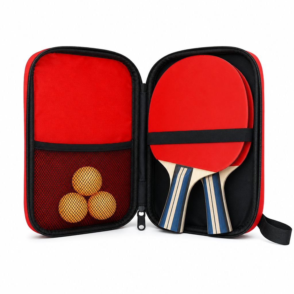 96 Pieces Table Tennis Racket Set with Balls, Red, Portable Carry Case