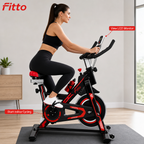 48 Pieces Spin Bikes with Heavy-Duty Steel Frame and LCD Monitor, Black and Red