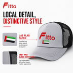 120 Pieces Grey and Black Trucker Cap with UAE Flag Detail, Mesh Back, Curved Brim, 1 Piece