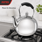 48 Pieces Stainless Steel Stovetop Kettle, 2 L, Silver and Black, 1 Piece
