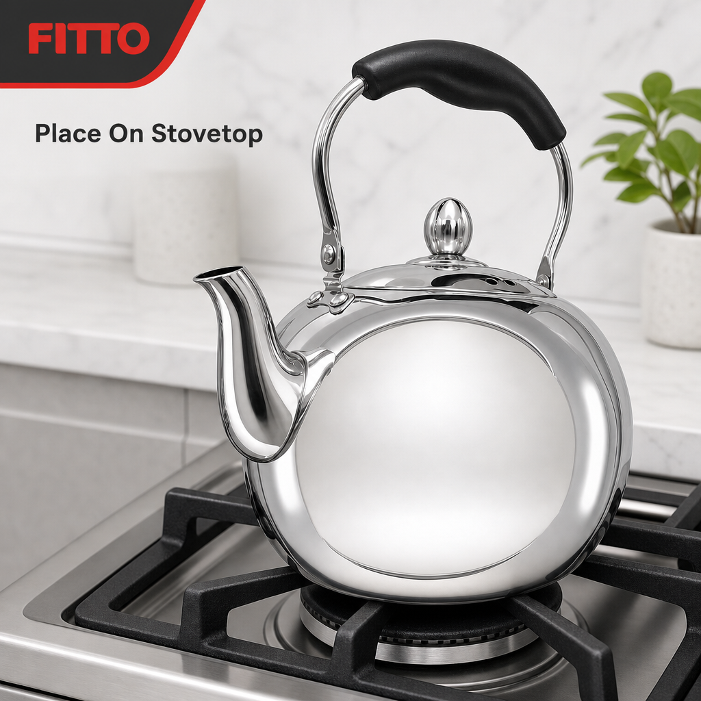 48 Pieces Stainless Steel Stovetop Kettle, 2 L, Silver and Black, 1 Piece