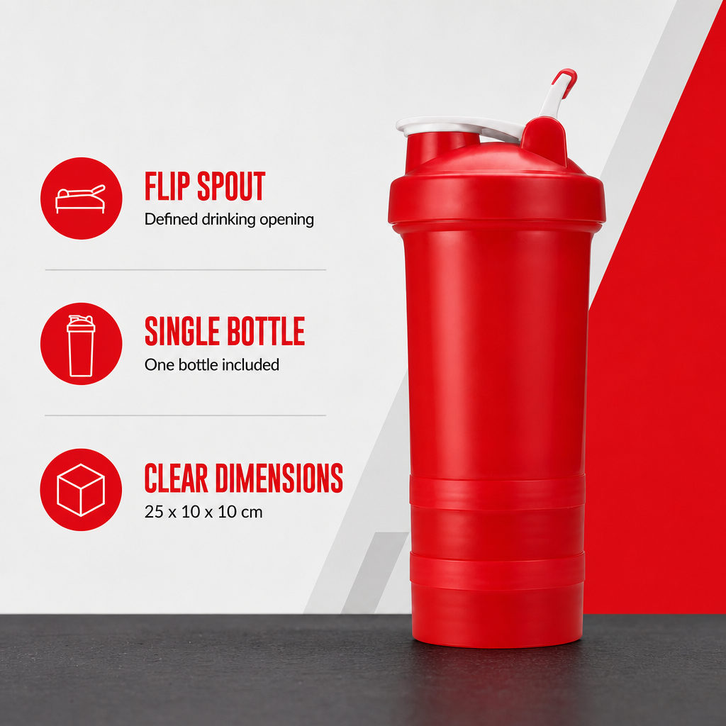 96 Pieces Sports Shaker Bottle with Flip Spout, Red, Single Bottle, 25 x 10 x 10 cm