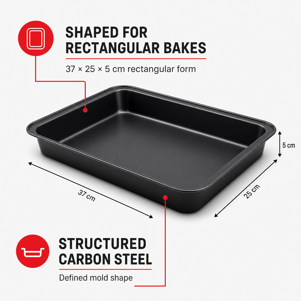 96 Pieces Black Rectangular Carbon Steel Non-Stick Cake Mold 37 × 25 × 5 cm, 1 Piece