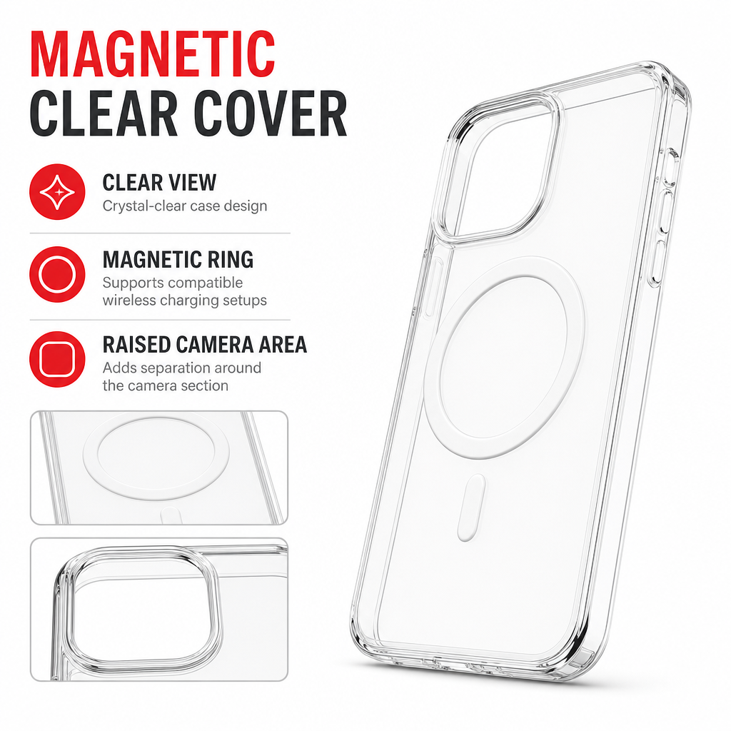 96 Pieces Crystal Clear Magnetic Phone Cases with Wireless Charging Ring and Raised Camera Protection for iPhone 15 Pro Max