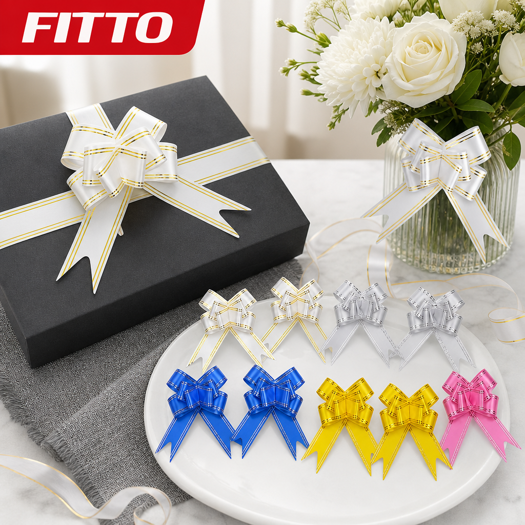 96 Pieces Pull Flower Ribbon Bows, 49 mm Assorted Colours, Decorative Celebration Ribbons, 10 Pieces