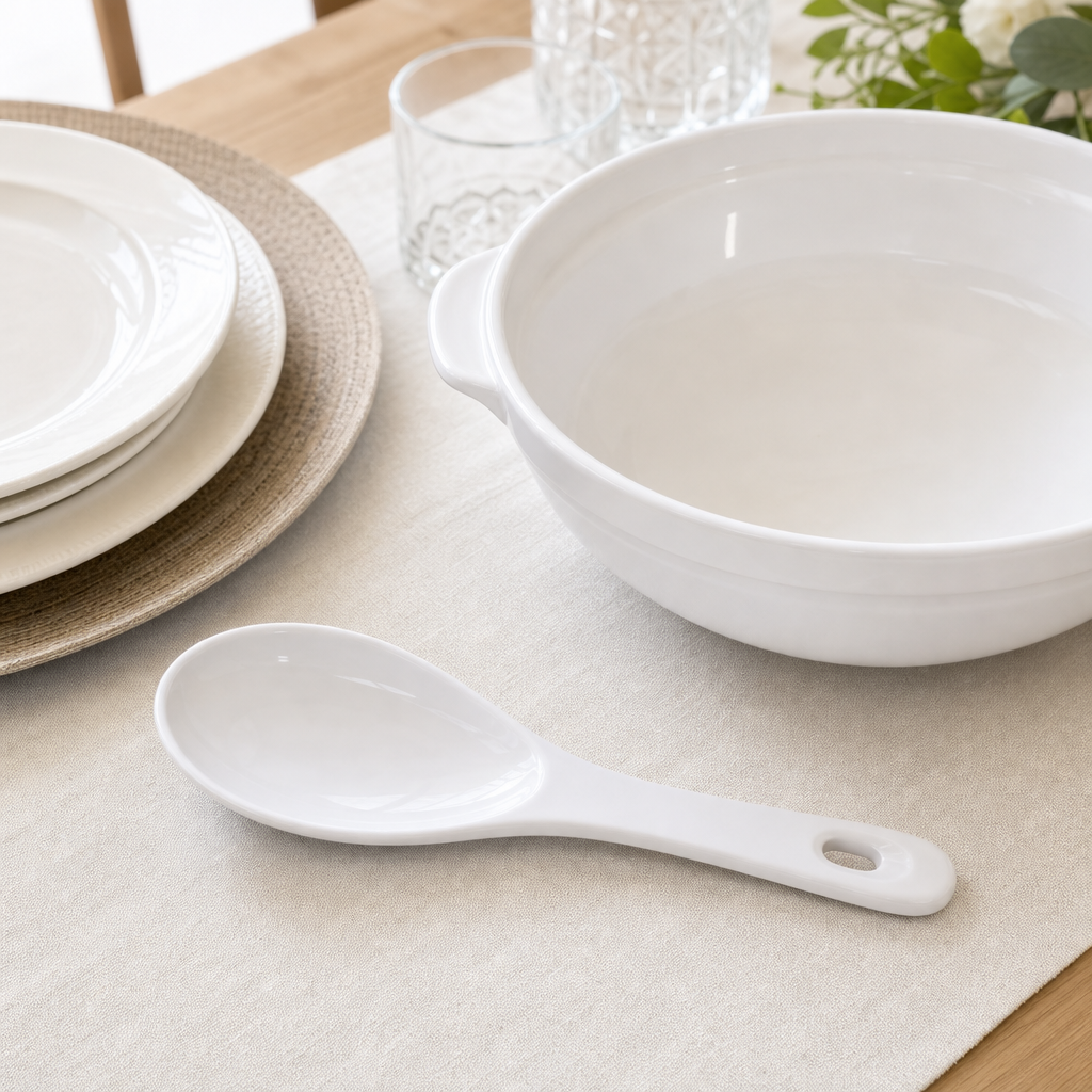 144 Pieces Melamine Serving Spoon, 21 cm, White, 1 Piece