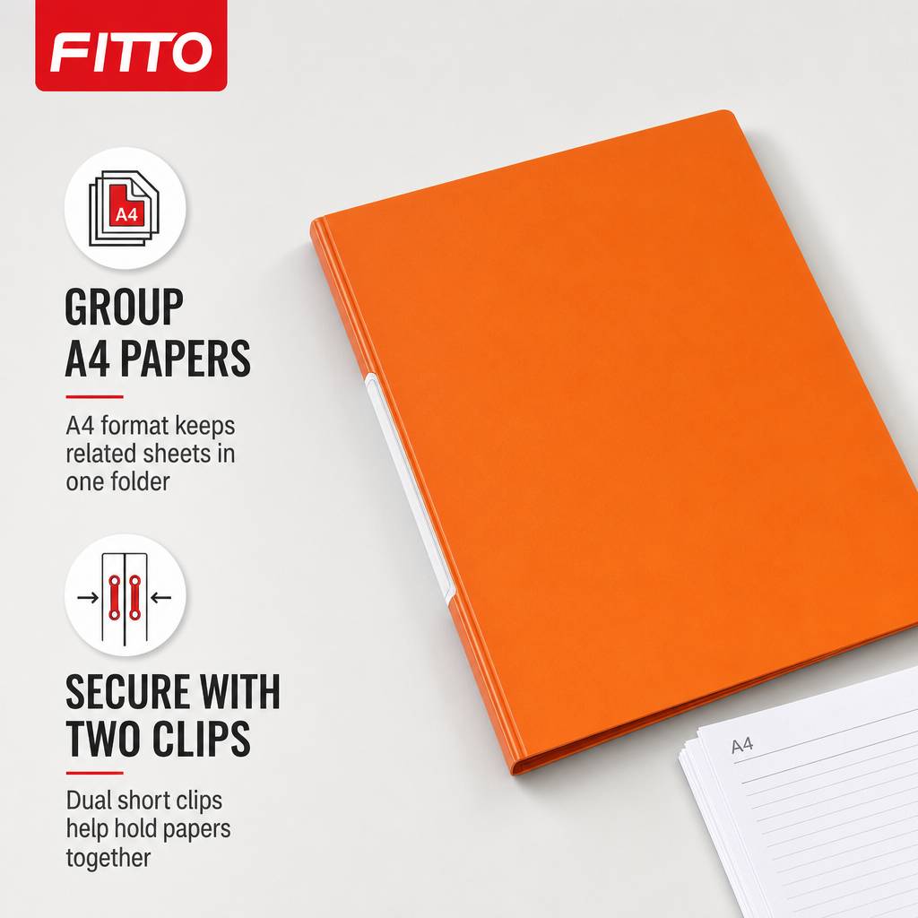 144 Pieces Orange A4 Dual Short Clip File Folder, 1 Piece