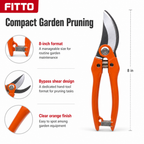 96 Pieces Bypass Pruning Shears, 8 Inch Orange Garden Hand Tools, 1 Piece