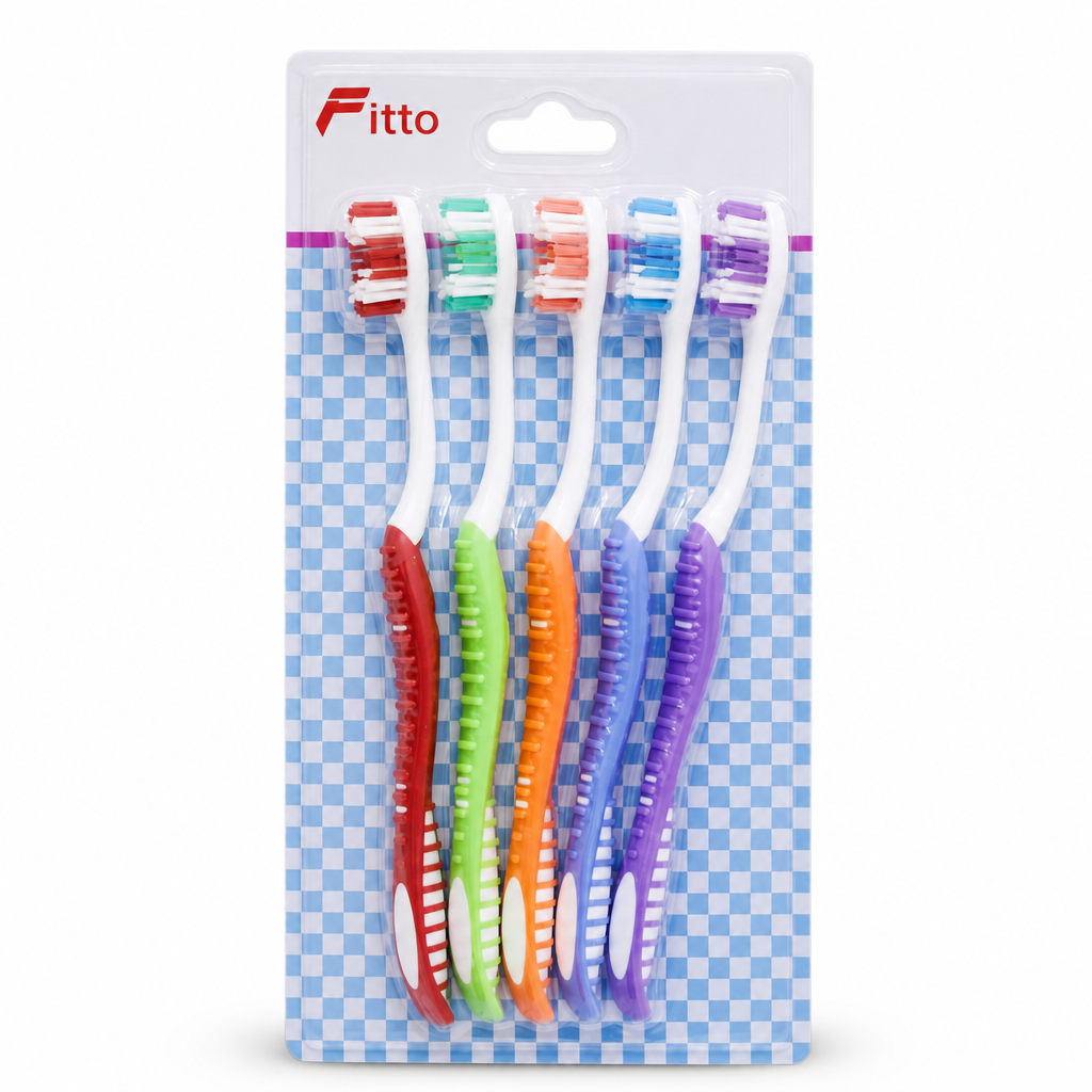144 Pieces Adult Toothbrush Sets, Assorted Colours with Textured Handles, 5 Pieces