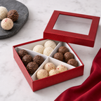 96 Pieces Red Square Chocolate Presentation Box with Clear Window and Divider Insert, 20 x 20 x 5 cm, 1 Piece