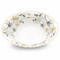 96 Pieces Opal Serving Bowl, 9 Inch, White Floral Tablewares with Gold and Black Detail