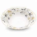 96 Pieces Opal Serving Bowl, 9 Inch, White Floral Tablewares with Gold and Black Detail
