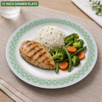 96 Pieces Melamine Dinner Plate, 11 Inch Round Tablewares, White with Green and Yellow Pattern