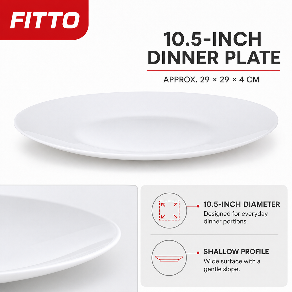 96 Pieces Opal Dinner Plate, 10.5 Inch, White Round Tablewares