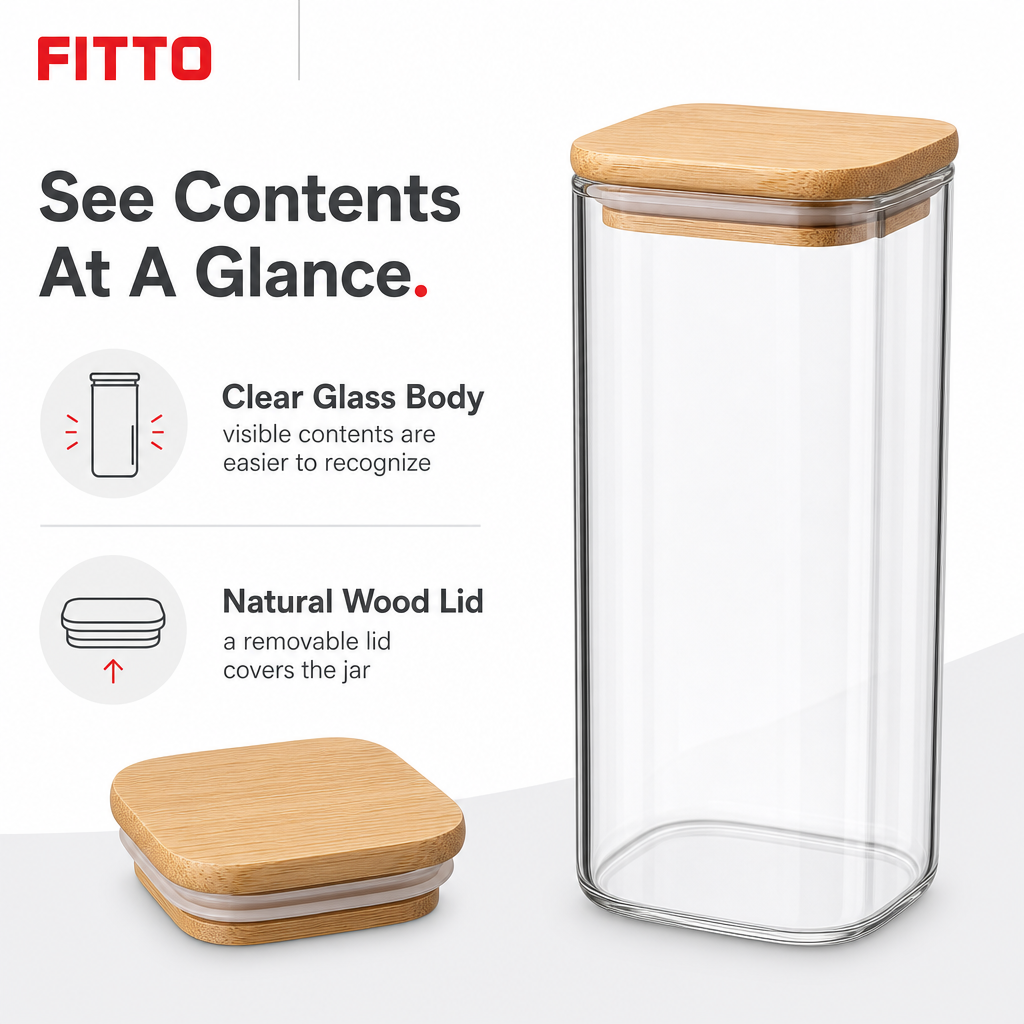 120 Pieces Glass Storage Jar with Wooden Lid, Clear and Natural Wood, 20 x 6 x 6 cm, 1 Piece
