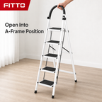 48 Pieces White 5-Step Folding Metal Step Ladder, 165 x 46 cm, 1 Piece