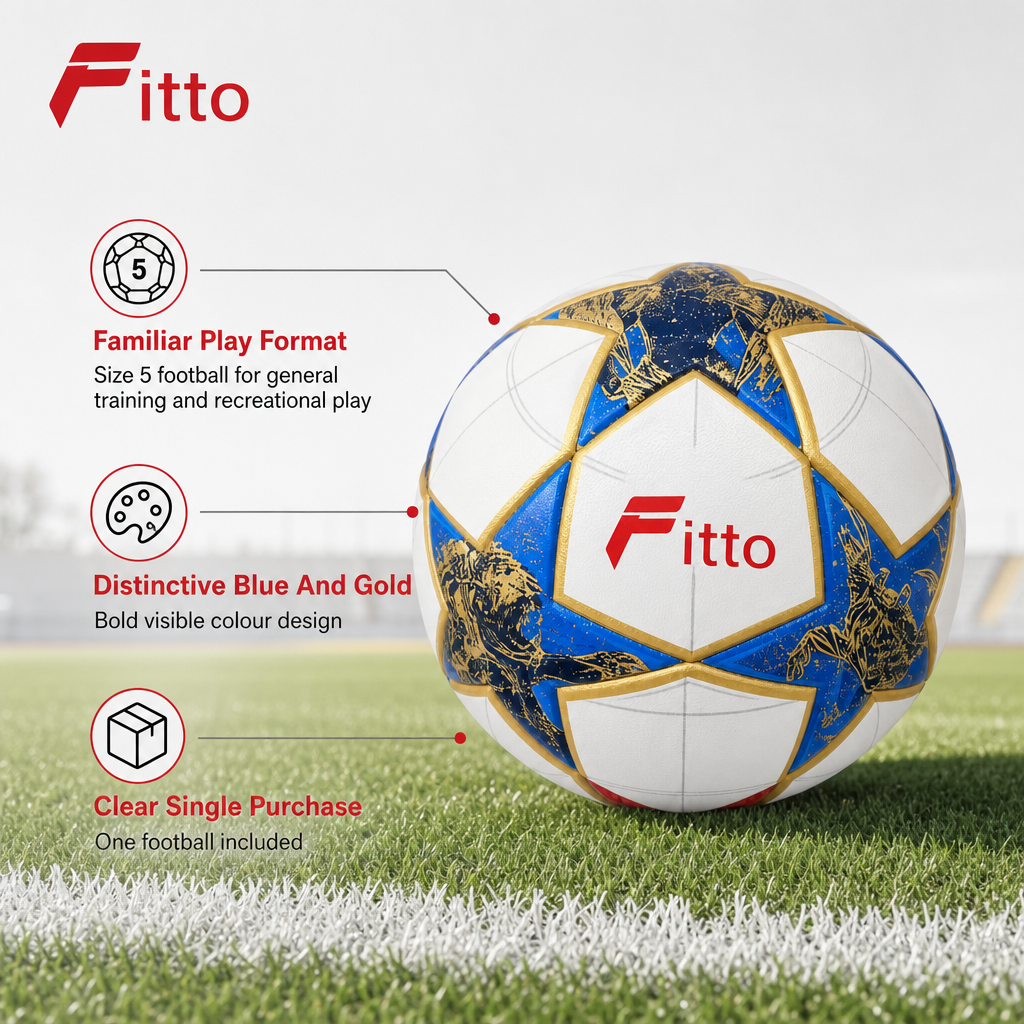 60 Pieces Size 5 Football, Blue and Gold Design, Single Match Ball for Training and Recreational Play