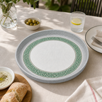 72 Pieces Round Woven Serving Trays, 55 cm, 4 cm Deep, Green and Grey Design