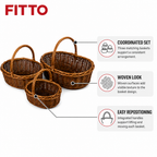 48 Pieces Oval Wicker Basket Sets with Handles, Brown, 3 Piece, 38 x 31 x 20 cm