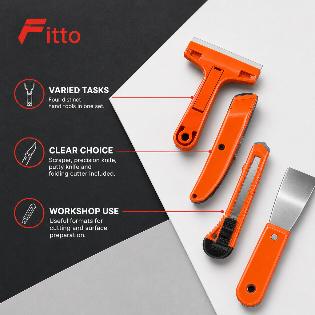 96 Pieces 4-Piece Hand Tool Set with Utility Scraper, Precision Utility Knife, Putty Knife and Folding Cutter, Orange