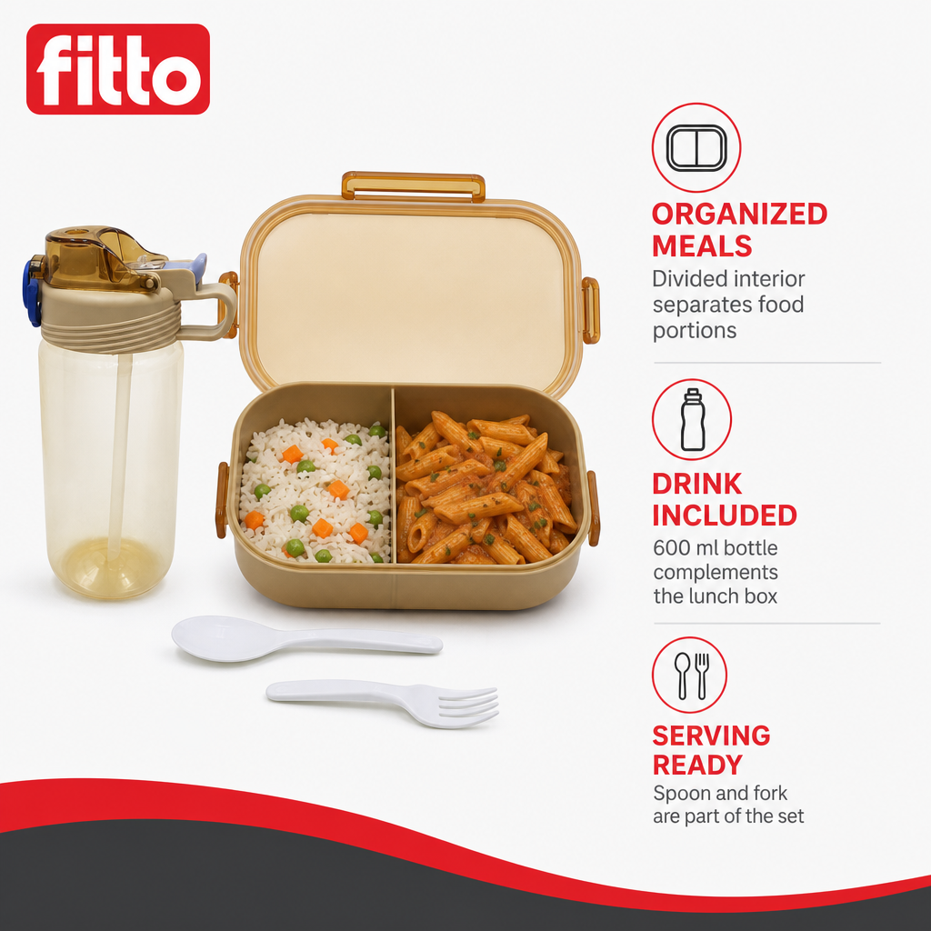 96 Pieces Assorted Colour Rectangular Plastic Lunch Box Set with 600 ml Bottle, Spoon and Fork