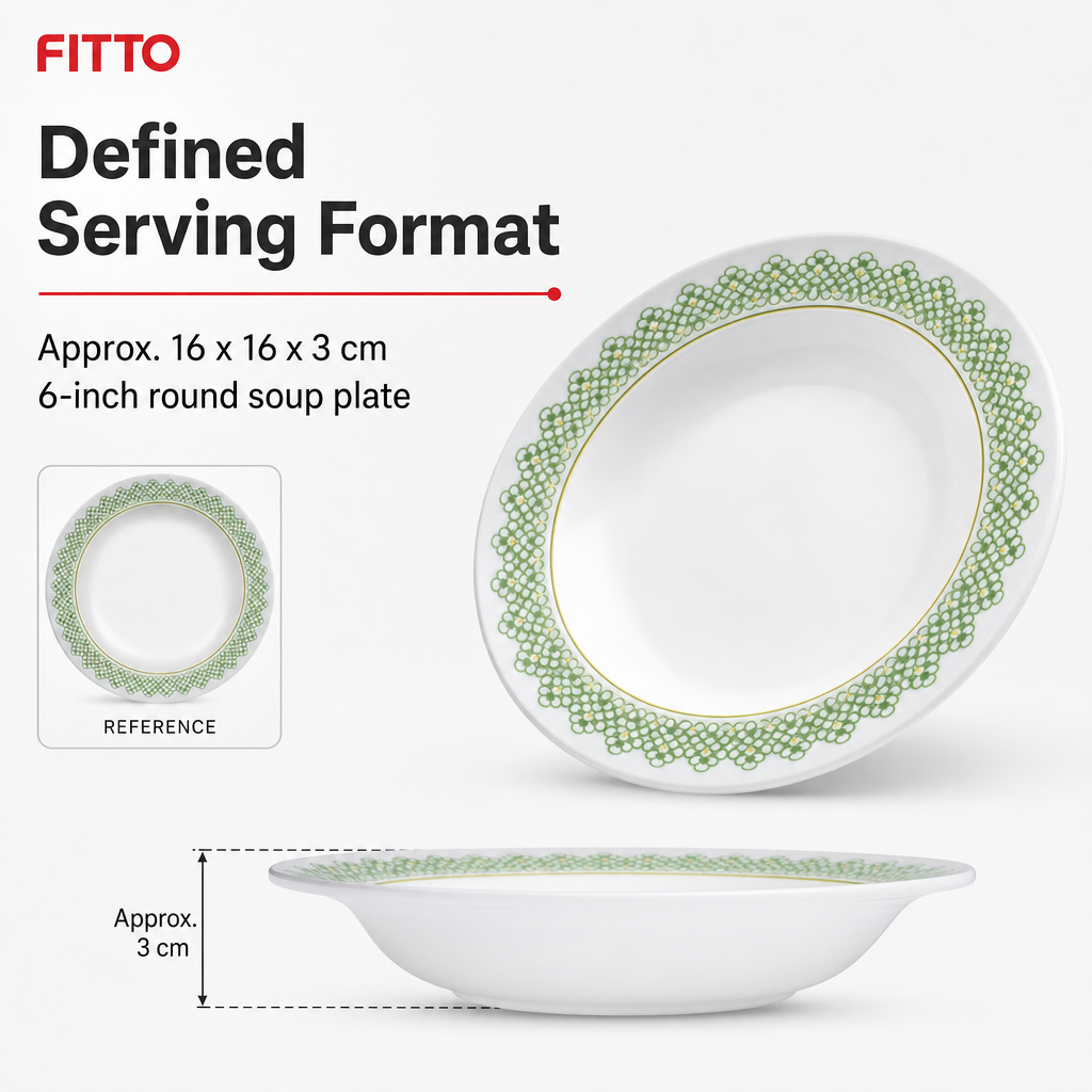 144 Pieces Soup Plate, 6 Inch, White with Green and Yellow Pattern