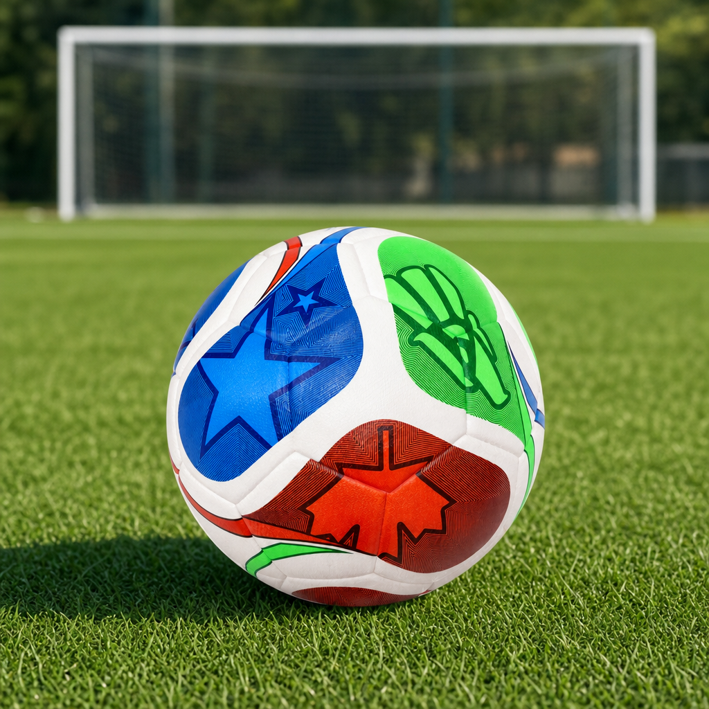 60 Pieces Football Size 5, White with Blue, Green and Red Star Panel Design, Single Ball