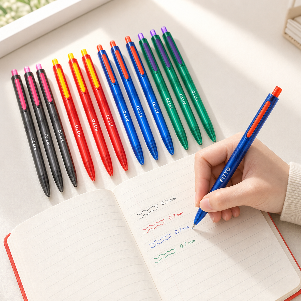 72 Pieces Gel Pens 0.7mm Fine Point, 12 Pieces, Assorted Barrel Colours for Writing, Notes and Stationery