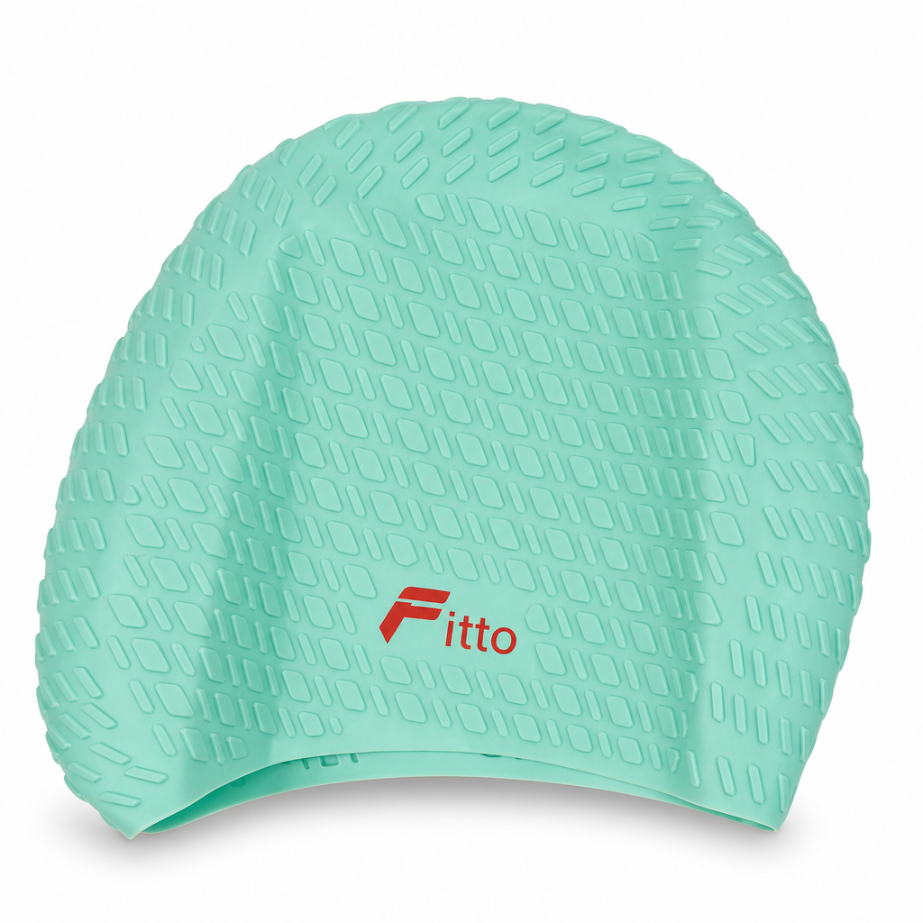 96 Pieces Bubble Swimming Cap, Mint Green Textured Pool Headwear, Single Piece
