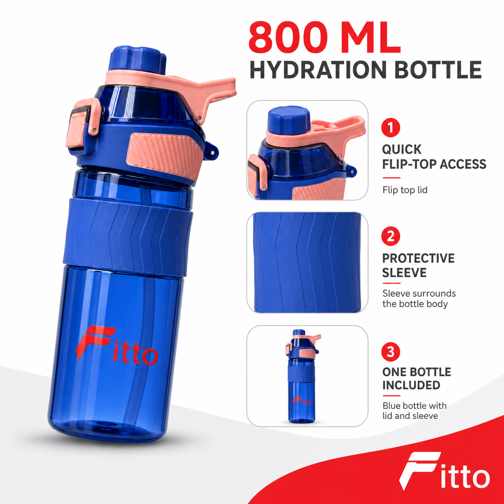 96 Pieces Sports Water Bottles with Protective Sleeve and Flip Top Lid, Blue, 800 ml, 1 Piece