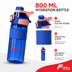 96 Pieces Sports Water Bottles with Protective Sleeve and Flip Top Lid, Blue, 800 ml, 1 Piece