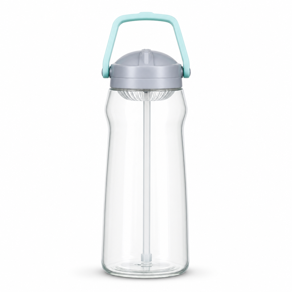 96 Pieces Clear Plastic Water Bottle with Aqua Carry Handle and Straw Lid, 32 cm