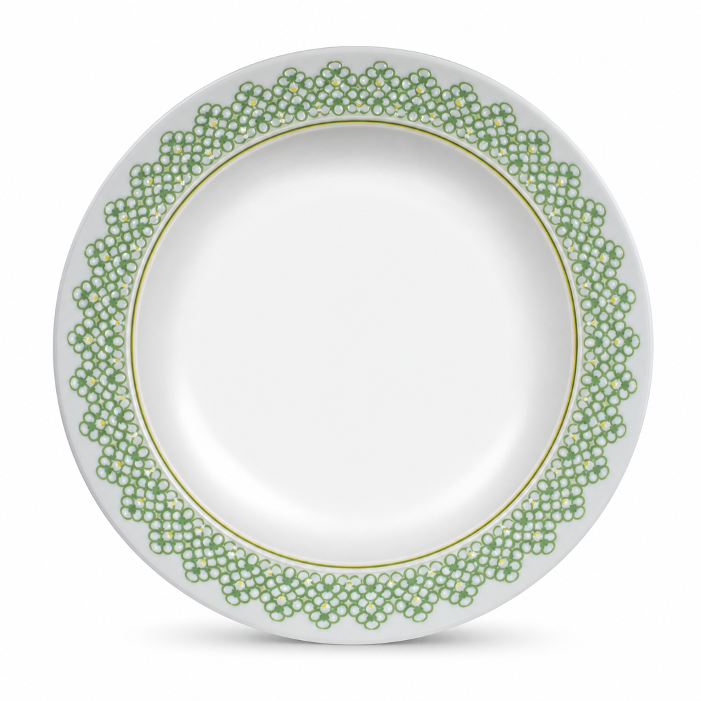 144 Pieces Soup Plate, 6 Inch, White with Green and Yellow Pattern