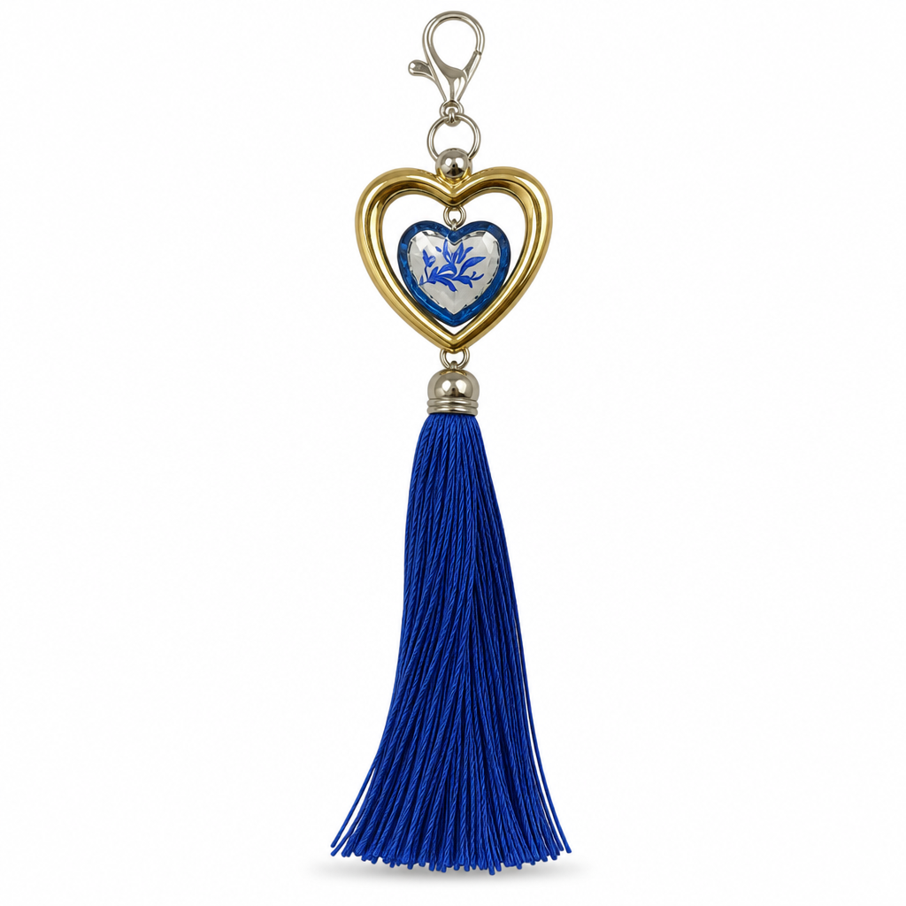 120 Pieces Decorative Heart Charm Keychain with Blue Tassel, Single Novelty Bag Pendant