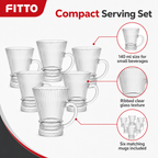 96 Pieces Ribbed Glass Mug Set, 140 ml Clear Small Tea Cups, 6 Pieces