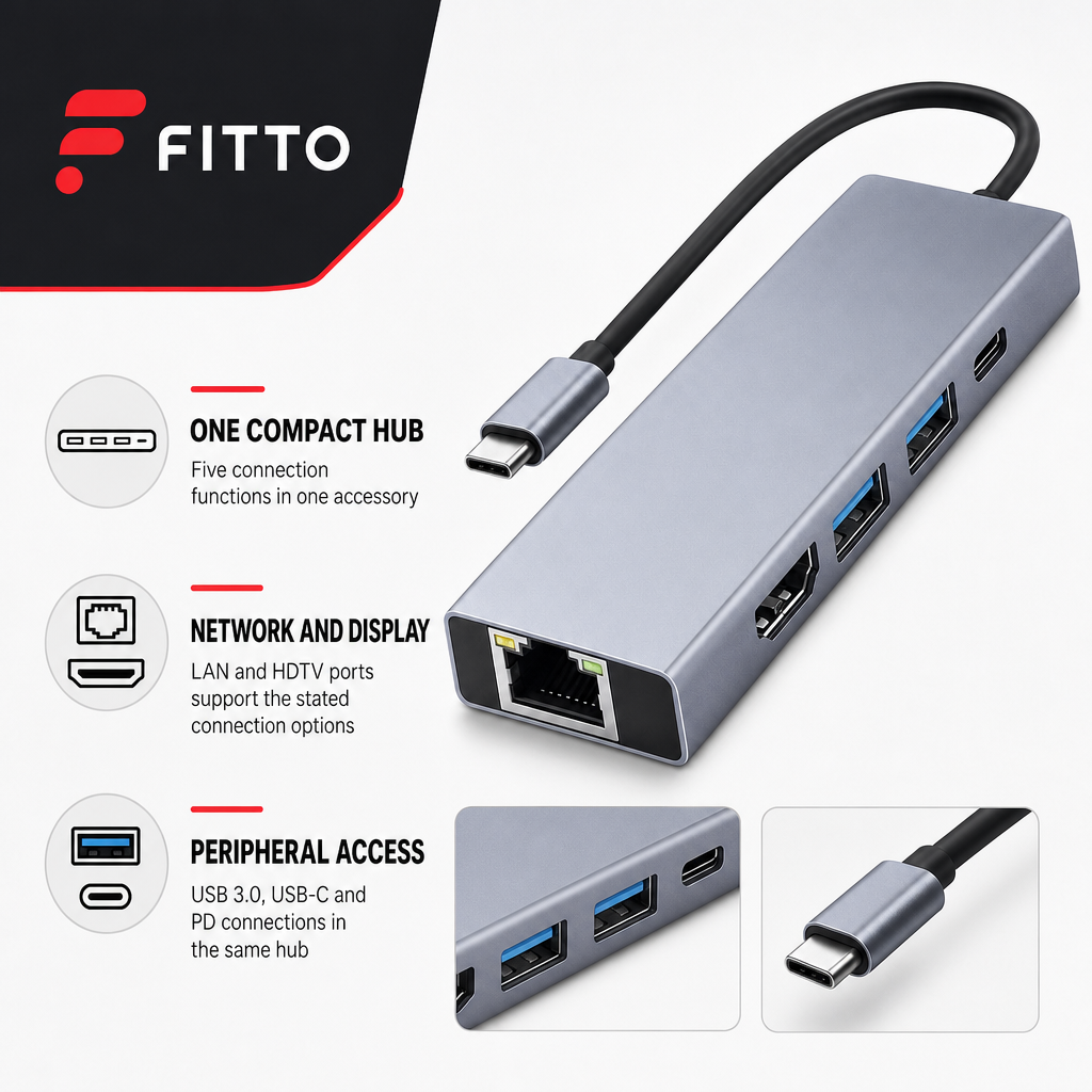 96 Pieces USB-C to HDTV 5-in-1 Hub with LAN, USB 3.0 and PD, 4K HDTV Display Adapter