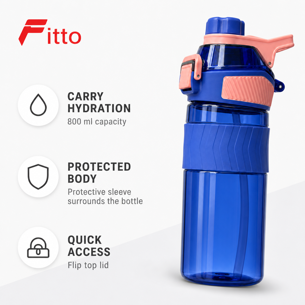 96 Pieces Sports Water Bottles with Protective Sleeve and Flip Top Lid, Blue, 800 ml, 1 Piece