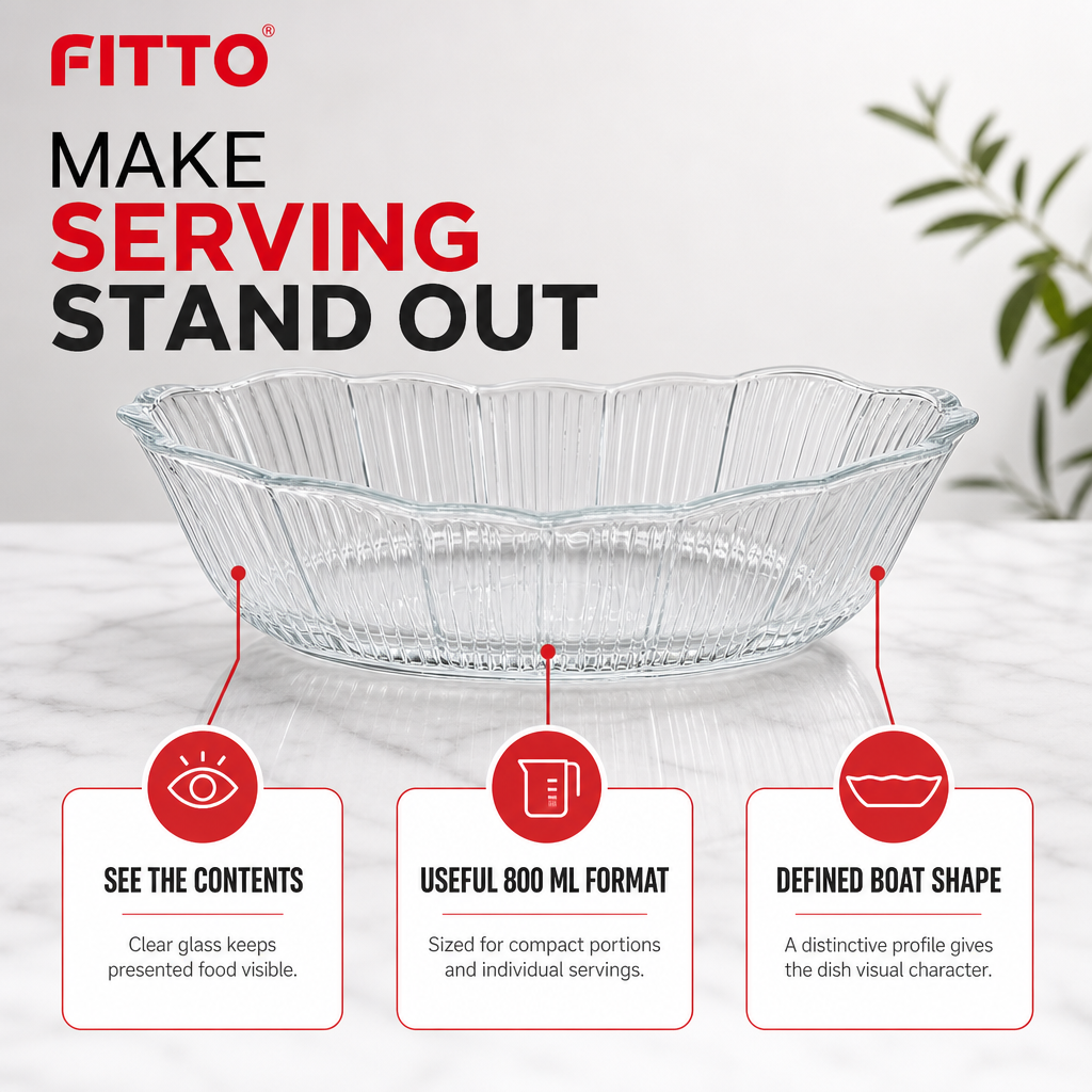 96 Pieces Glass Serving Bowl and Casserole, 800 ml Clear Boat-Shaped Dish, 1 Piece