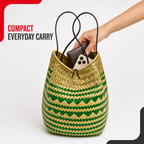 72 Pieces Handwoven Bucket Handbags, Green and Cream Striped Natural-Fiber Design, 22 x 18 x 14 cm