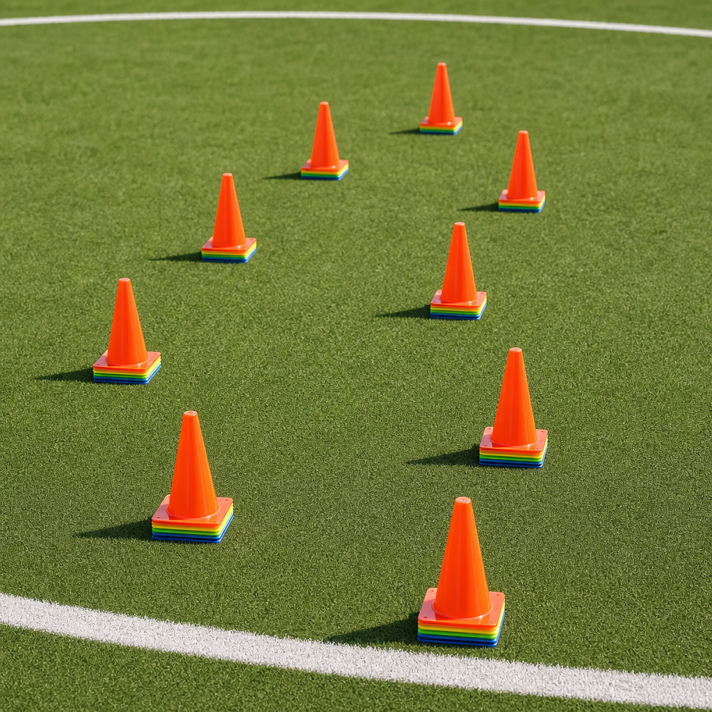 96 Pieces Plastic Training Cones, 18 cm, Multicolor, 10-Piece Pack for Sports Drills