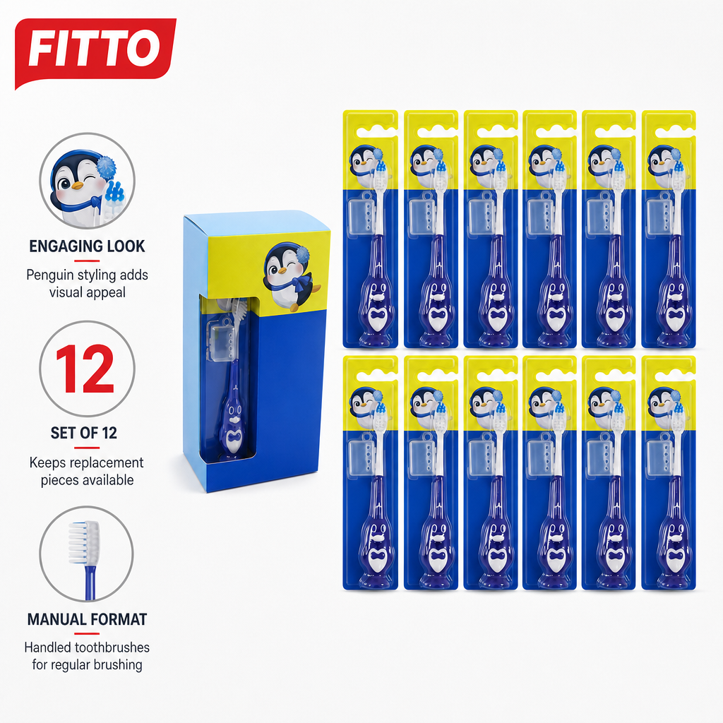 120 Pieces Penguin Design Toothbrush Set, Blue, 12 Pieces for Junior Oral Care
