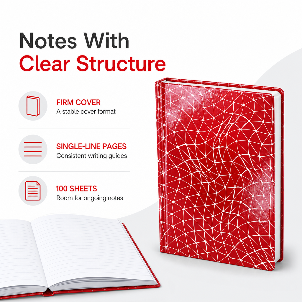 240 Pieces A6 Hard-Cover Notebook, Red Single-Line Pages, 8 mm Ruled, 100 Sheets