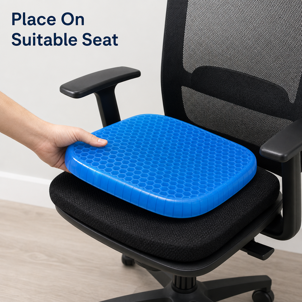 96 Pieces Blue and Black Honeycomb Gel Seat Cushion with Cover, 45 x 40 x 8 cm, 1 Set